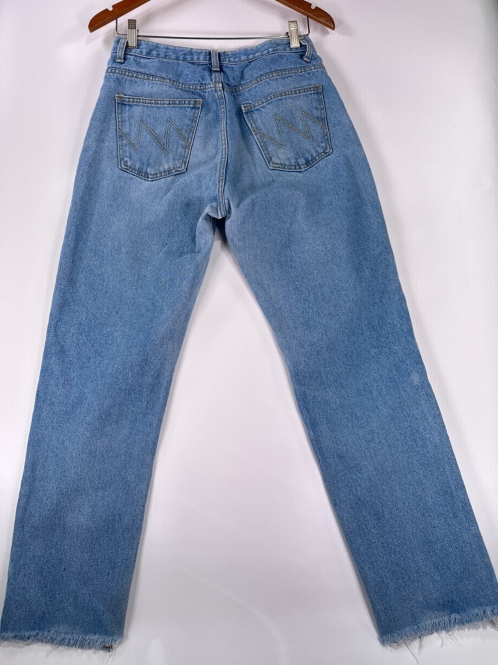 WV Project Straight Leg Jeans Raw Hem Zigzag Pockets Denim Light Wash L - Picture 4 of 15